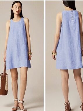 J.Crew Linen French Blue Maxine Button-Back Shift Dress Size 20 plus Sleevelesss